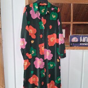 G by Giuliana Green Floral Long Button Down Dress Sz L